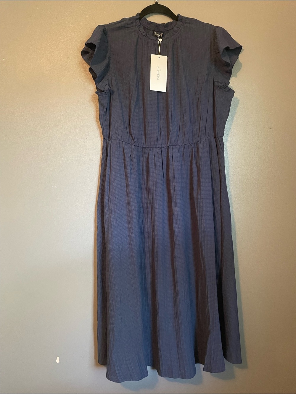 NWT BloomChic Sz 14/16 XL Women’s Blue Ruffle Sleeve Midi Babydoll Dress!